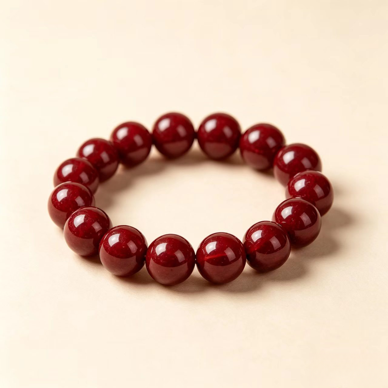 TEMU 1pc Large 14mm Red Synthetic Garnet Red Synthetic Agate Bead Elastic Bracelet - Unisex Stretch Design, Durable Daily And Party Jewelry,