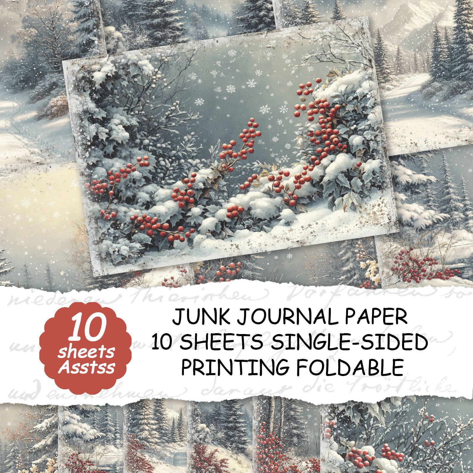 TEMU ASSTSS 10 feuilles de A4, Style Forêt de Neige, Kit d'art, Magazine Journal, Magazine Vintage et Décoratif, Magazine Vintage , Anciennes