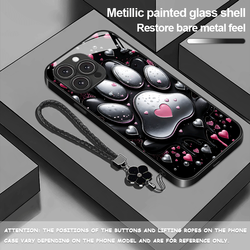 TEMU Phone Case - Love Paw Print Pattern For Iphone 17/16/15/14/13/12/11/ Pro , New Lanyard Phone Case, Full Coverage Anti-drop Tempered Glass Case,