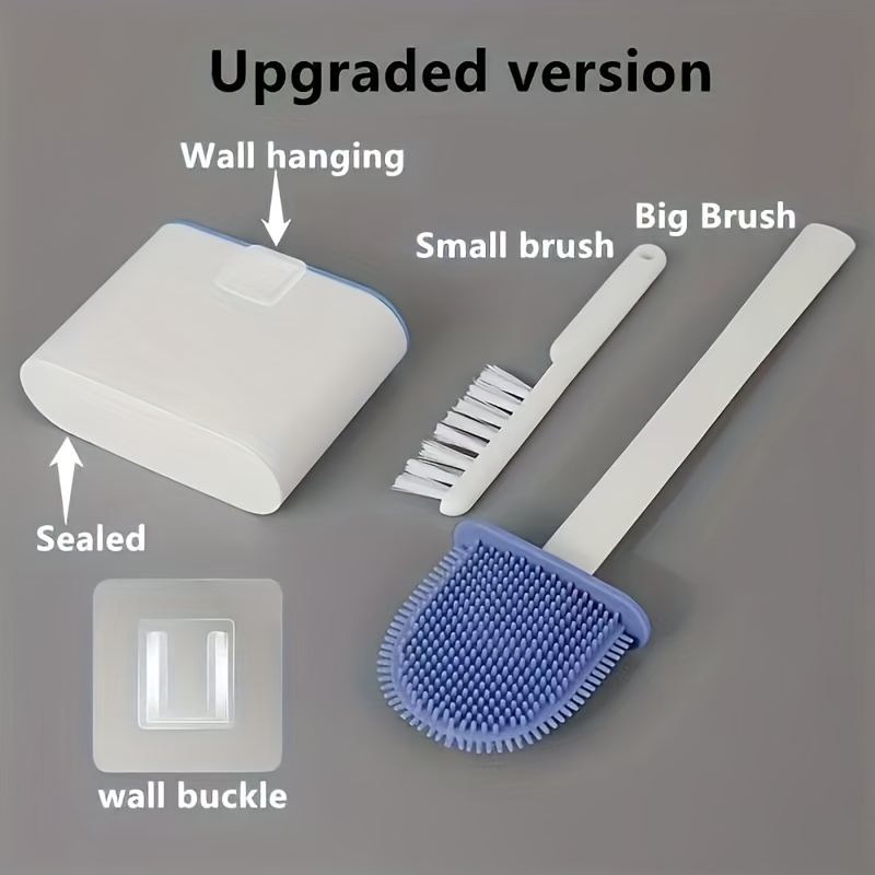 TEMU Juego de 4 escobillas de baño de mango largo que ahorran con diseño ergonómico, soporte de pared, uso conveniente, adecuado para la limpieza de