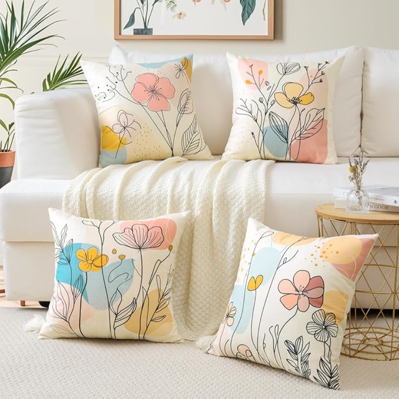 TEMU 4pcs Set Of 4 Cushion Covers 45x45cm Outdoor Flower Pillow Covers Farmhouse Decorative Throw Pillow Cases For Patio Garden Porch Bench Sofa
