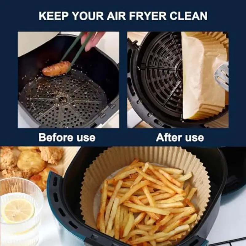 300pcs 7 9 inch round air fryer baking paper liners non stick parchment sheets heat resistant up to 428 f compatible with 5 8 fryer oven microwave frying pan individually wrapped for safe cooking easy disposable air fryer liners non stick air fryer liner xl microwave safe nonstick surface kitchen essentials material durable material home cooks meal preppers Product details 2