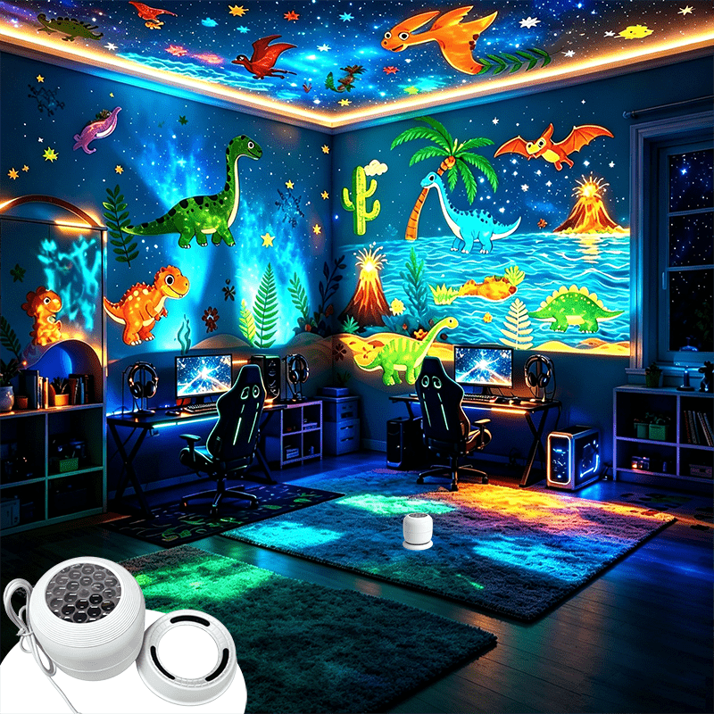 TEMU 360° Rotating Dinosaur Dynamic Projection Night Light, Jurassic Dinosaur Projection Lamp, Dinosaur , Fantasy Dinosaur Theme Led Ambient Night