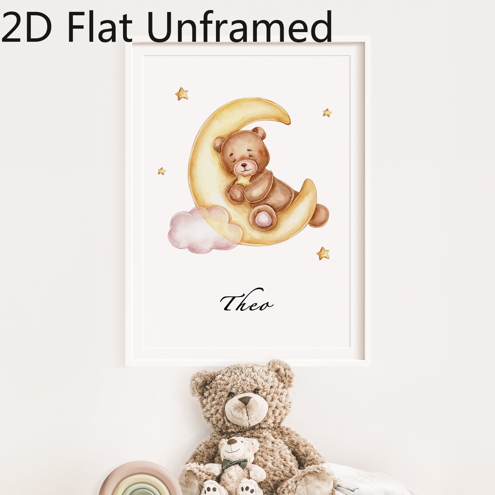 Personalized Baby Bear Sleeping in Stars Nursery Wall Art
