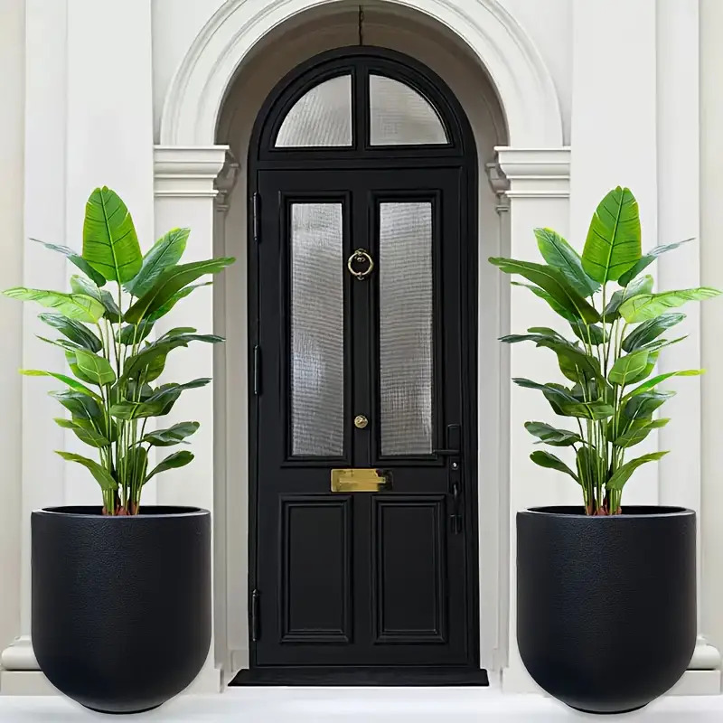 1 Nordic Modern Thickened Resin Large Flower Pot with Straight Round Design, All-Weather Lightweight and Durable Wine Glass Style, Smooth Surface with Drainage Hole, Suitable for Indoor/Outdoor Artificial Plants and Greenery | Perfect for Living Room