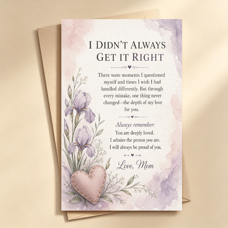 TEMU 1pc Card For Daughter From Mom, " Right" Letter Greeting Card With Envelope, Sorry And Reconciliation Message For Birthday Or