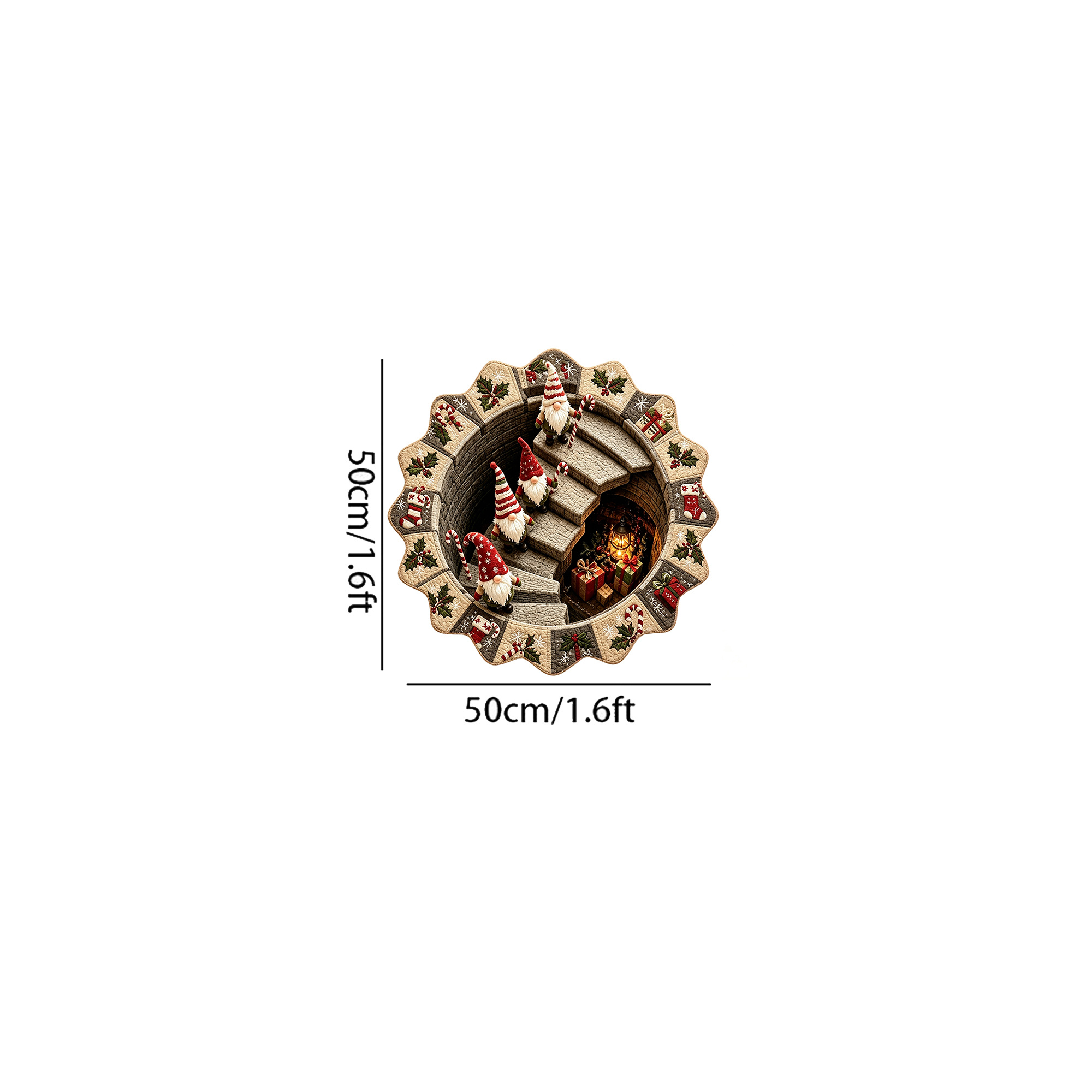 TEMU Velvet With Dotted Plastic Anti-slip 2d Flat Christmas Gnome Elf Spiral Optical Illusion Irregular Shaped Rug, Christmas Holiday Decoration Rug