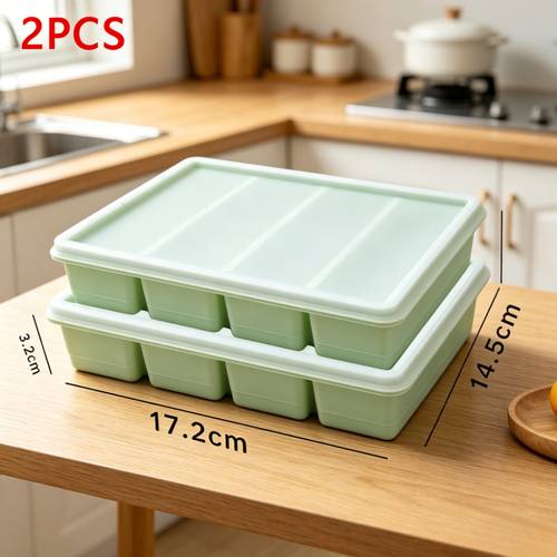 2pcs large silicone freezer trays with lids stackable storage box heat resistant suitable for freezing soup large ice cubes mold for household space saving for fridge organization