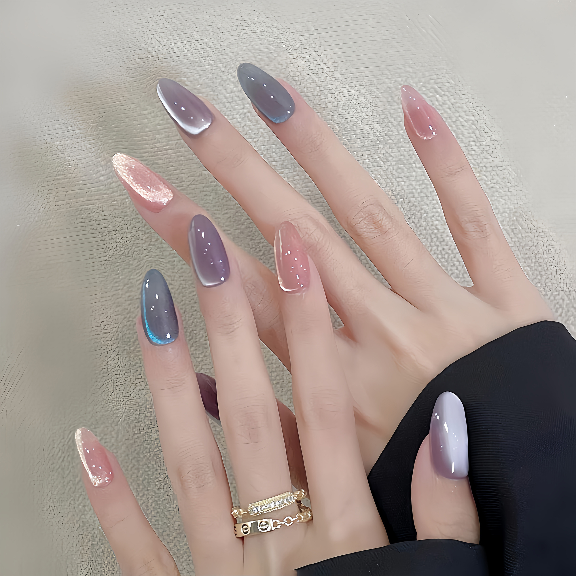 Glass Nails 10Pcs Almond Shaped Soft Color Eye