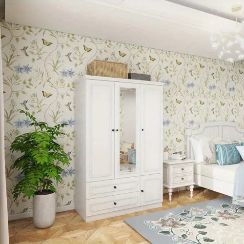 large capacity wardrobe closet with 3 doors hanging rods 2 drawers abs storage cabinet for bedroom white 47 24 w x 20 59 d x 70 87 h 2 packages bedroom organization floral wallpaper design sleek construction