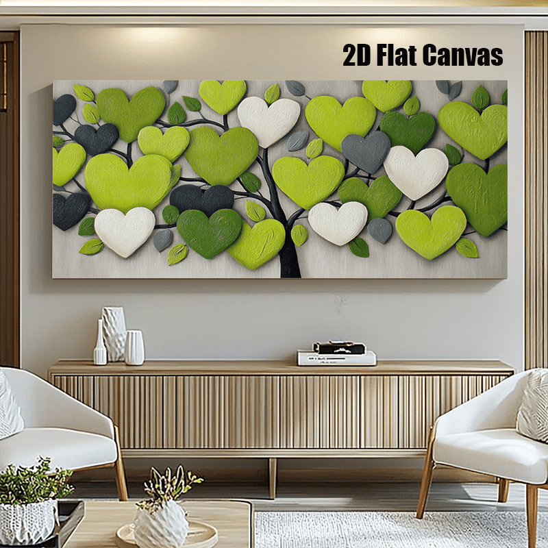 TEMU 2d Flat, 1pc, Frameless, 55.2x27.6 Inches, 2d Flat, Abstract Painting Of A Tree, Wall Art With A Gray Background, Black And White Hearts And
