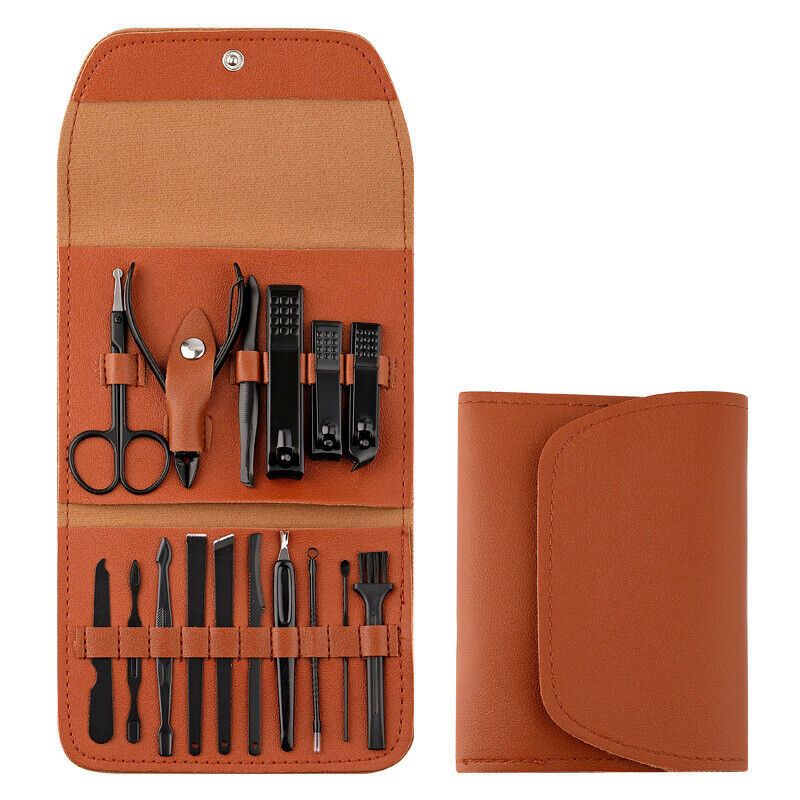 16pcs Professional Manicure & Pedicure Kit - Stainless Steel Nail Clippers, Cuticle Nippers with Portable Travel Case - Classic Grooming Tools for Personal Care