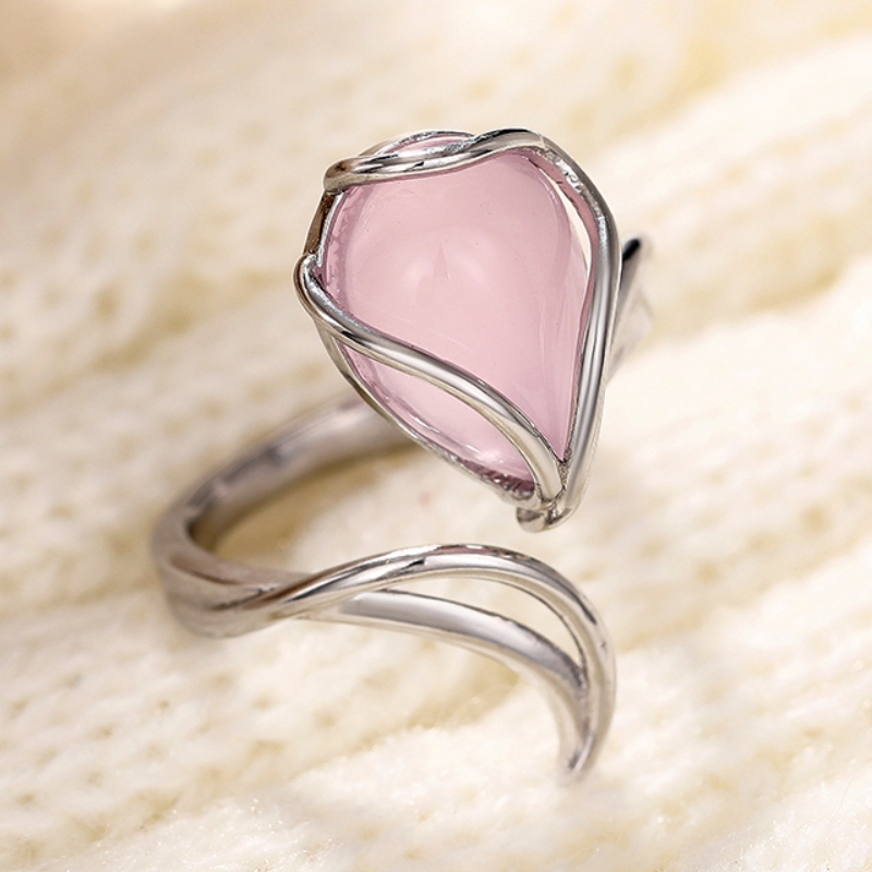 E-shop Persönlichkeit Ranken Blätter offener verstellbarer Ring eleganter rosa Mondsteinring für Damen Herren Party Ring Bohemia Ring Schmuck