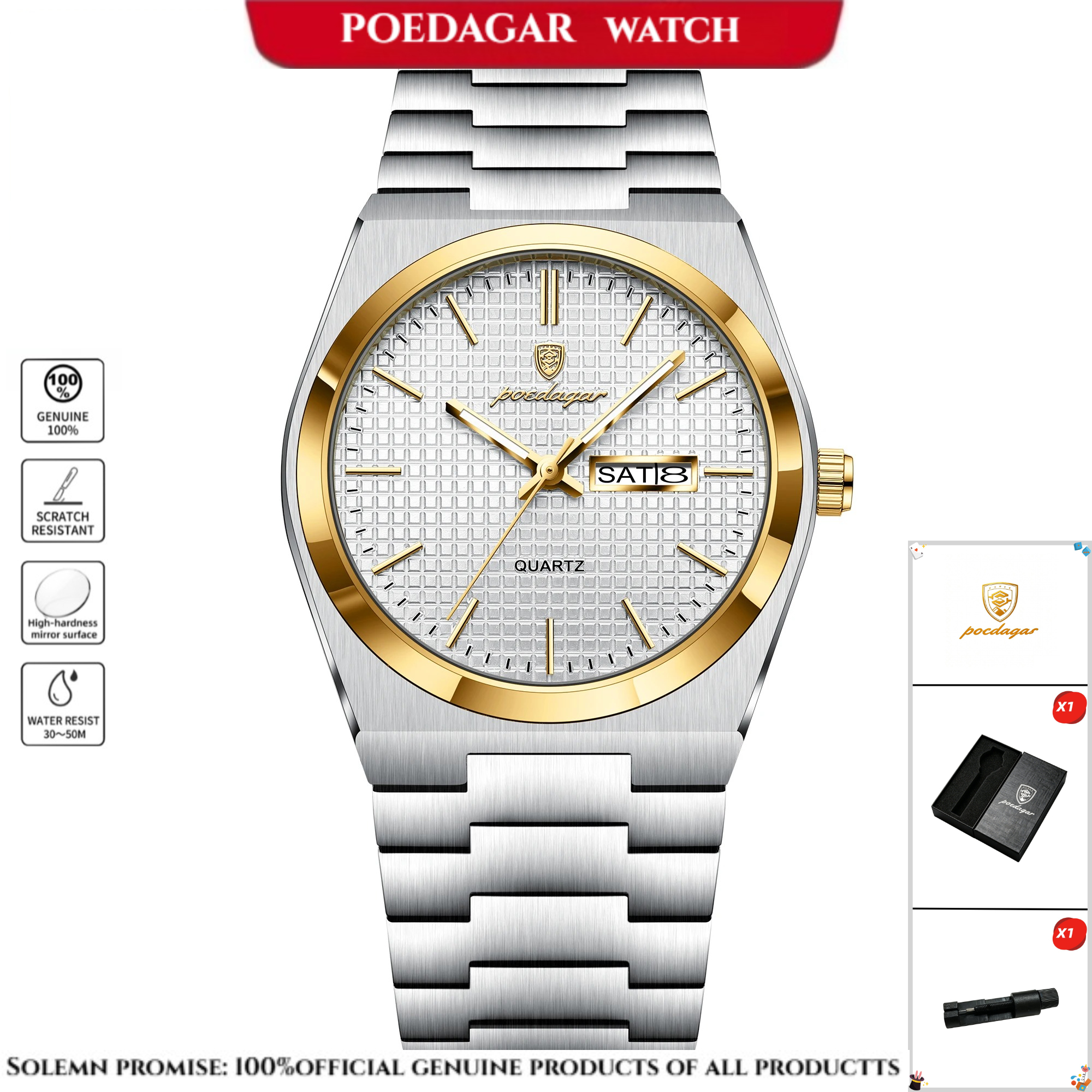 Image of Poedagar 821 Easy And Personalized Men's Quartz Watch, Night Light Waterproof Multi-functional Watch, Multi- Use Watch