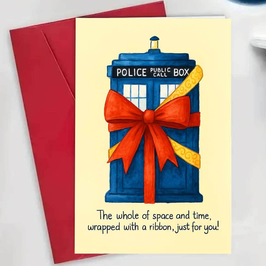 TEMU 1pcspace And Time Themed Greeting Card With A Red Ribbon Fans And Celebrating Special Moments And Milestones With A Unique Thoughtful Gift.