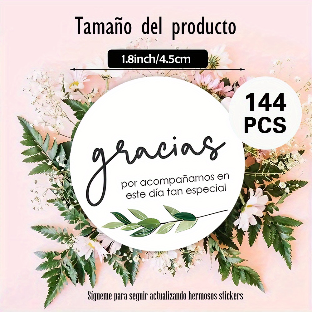 TEMU 48pcs/96pcs/144pcs Etiquetas "Gracias por Acompañarnos en " con Hojas, Estilo Elegante. Perfectas para Tarjetas de Agradecimiento de , Sobres,