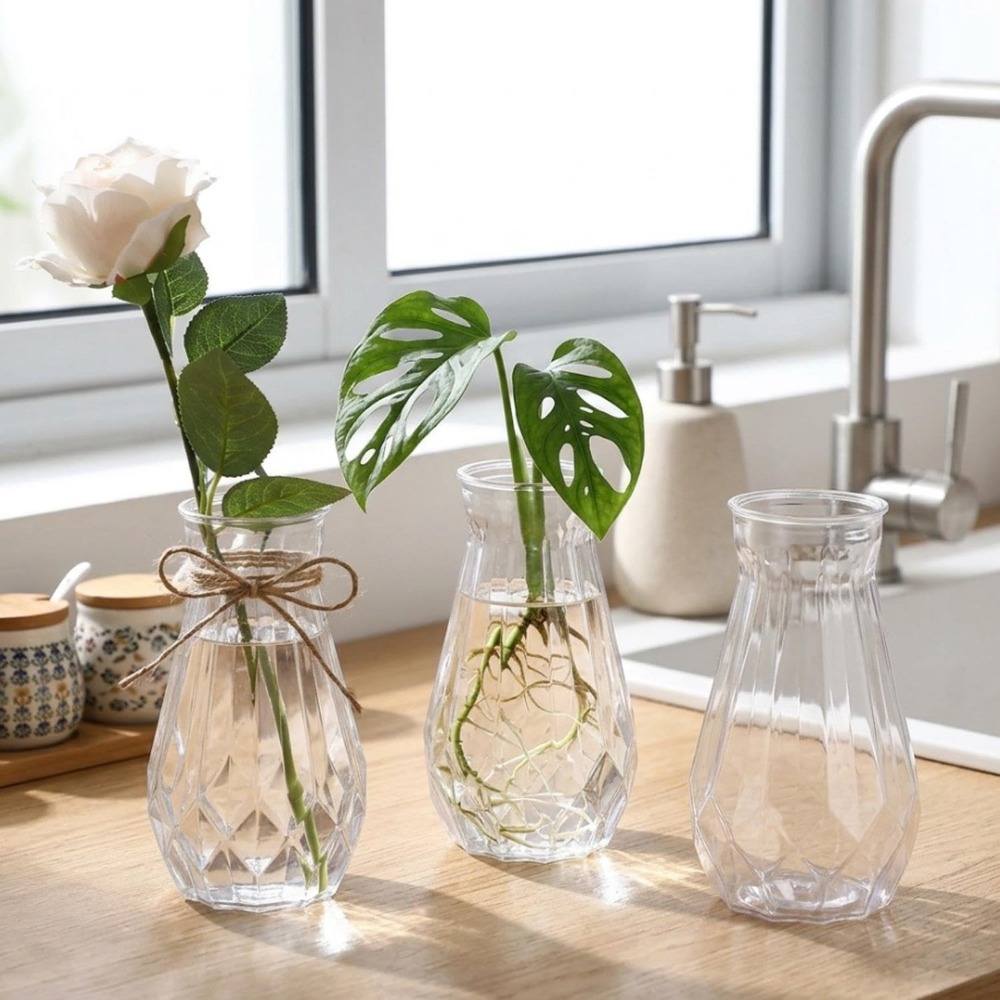 geometrische durchsichtige pet vase diamantschliff