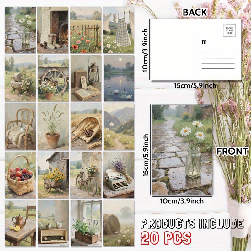 TEMU 20pcs Of Vintage Postcards Featuring Flower Houses, Perfect For Any Occasion. A Unique Gift For To , Gratitude, Or Share Positive Affirmations