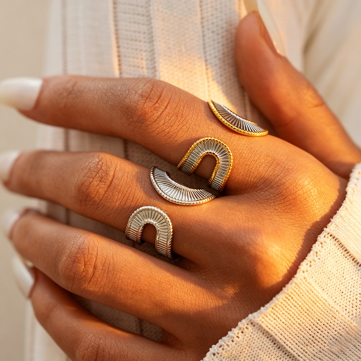 Women's Geometric Hollow Open Ring, Adjustable Charm