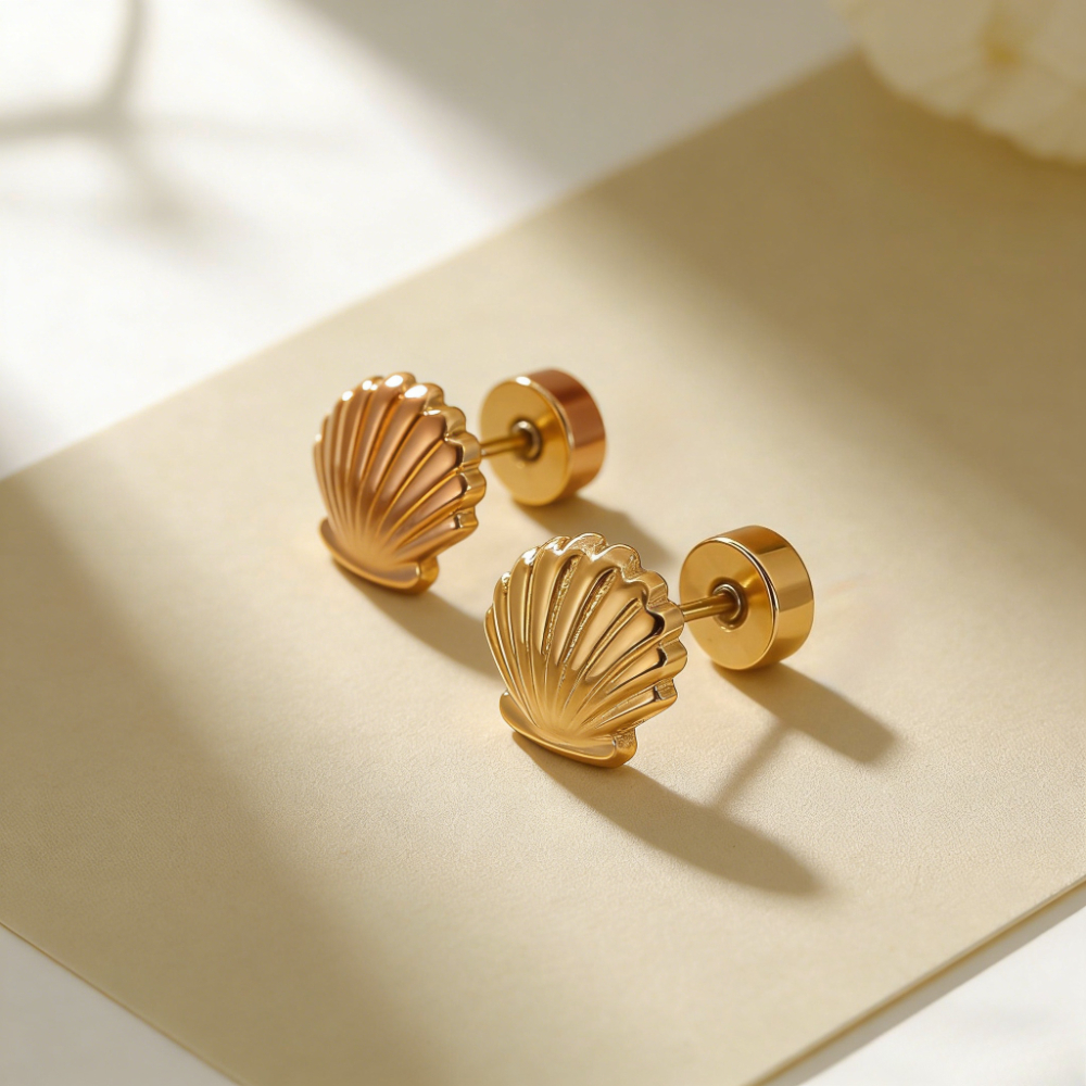 TEMU 1 Pair Steel Shell-shaped Earrings | 18k Golden Plated, Hypoallergenic, Stainless Steel, Ideal For Daily Wear, Beach Vacations, And Festive