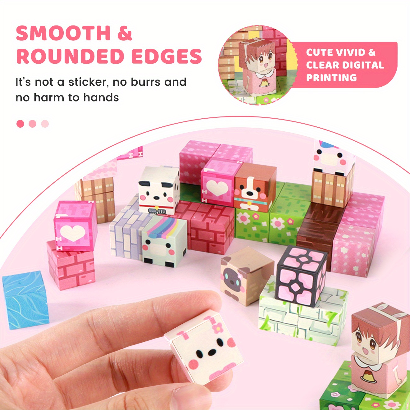 100pcs STEM Magnetic Building Blocks & Tiles, Pink Forest Park Theme