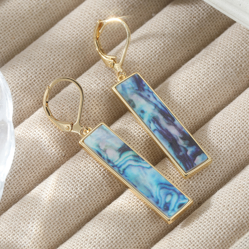 Women's Rectangular Synthetic Moonstone Long Drop Hook Earrings