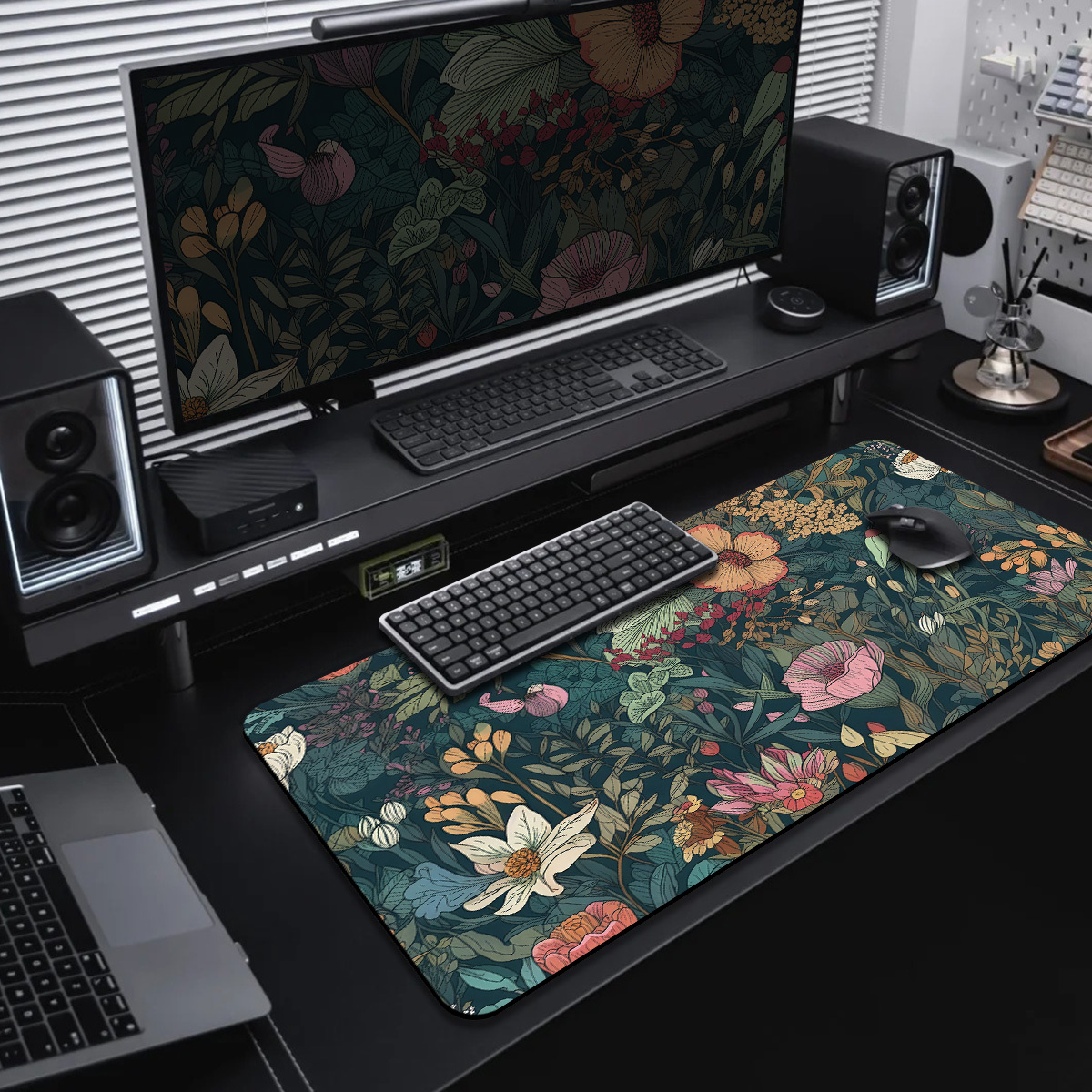 TEMU 1pc Extended Gaming Mouse Pad And Pc Desktop Keyboard Pad - Flowers And Plants Pattern - Laptop Protective Pad Desk Mat - Durable Non-slip Base