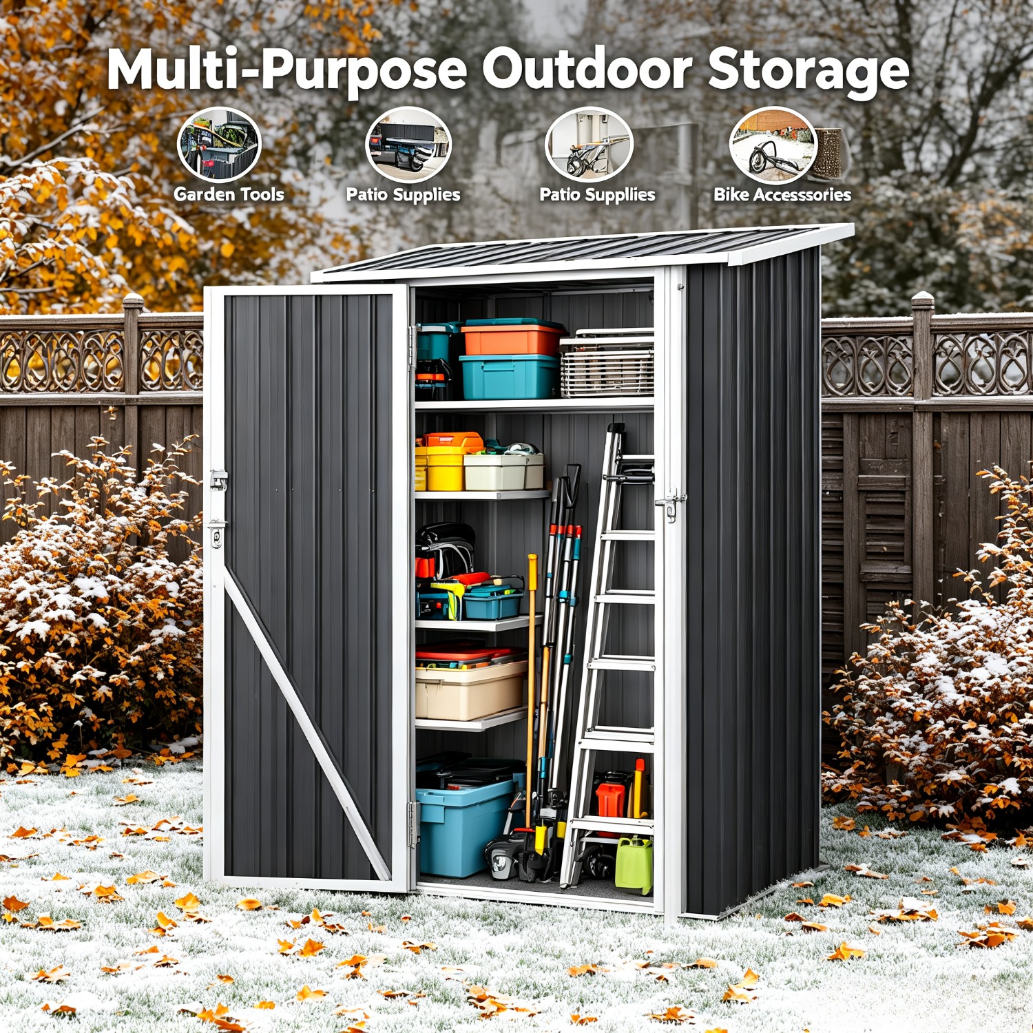Image of Metal Shed, 100 X 50 Cm, Suitable For Use On Patios, Gardens, Backyards, And Lawns. Black, Brown, Temporary, Removable