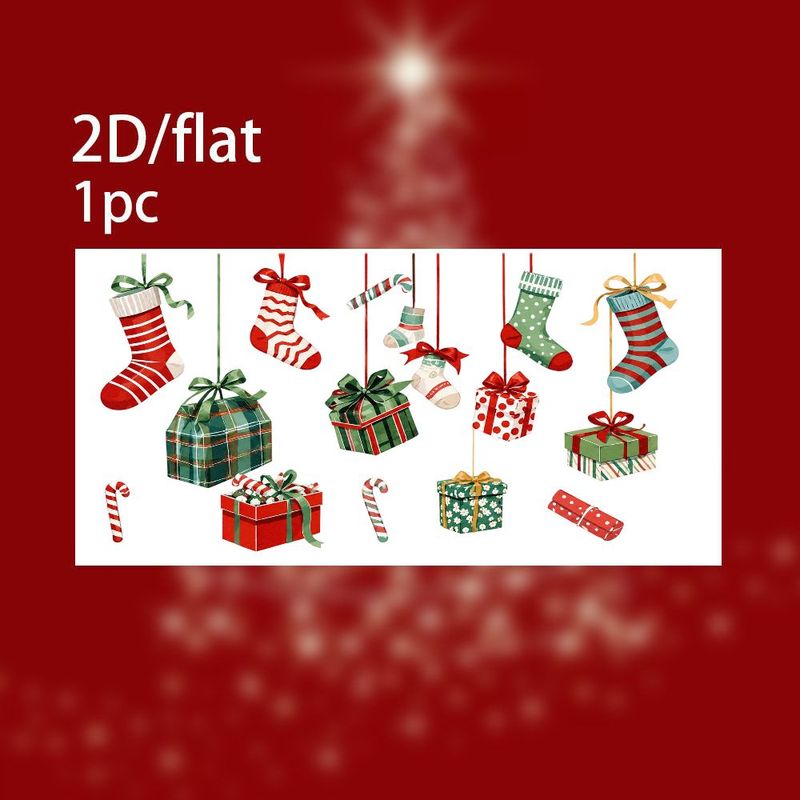 TEMU 1 pz, Nuovo adesivo statico piatto 2D per finestre, motivo calza di Natale a blocchi di e verde, per soggiorno , decorazione in vetro per feste,