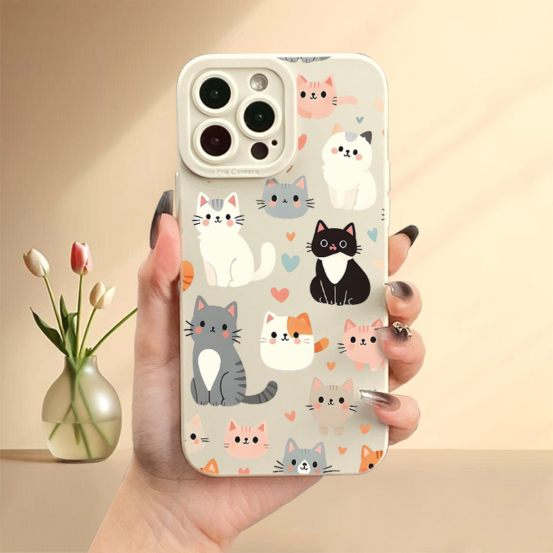 TEMU Phone Case - Protect Your Phone Soft Phone Case With Cute Cat Pattern Uv Printing Matte Phone Cover 360 Degree Full Protection For Iphone 11 12