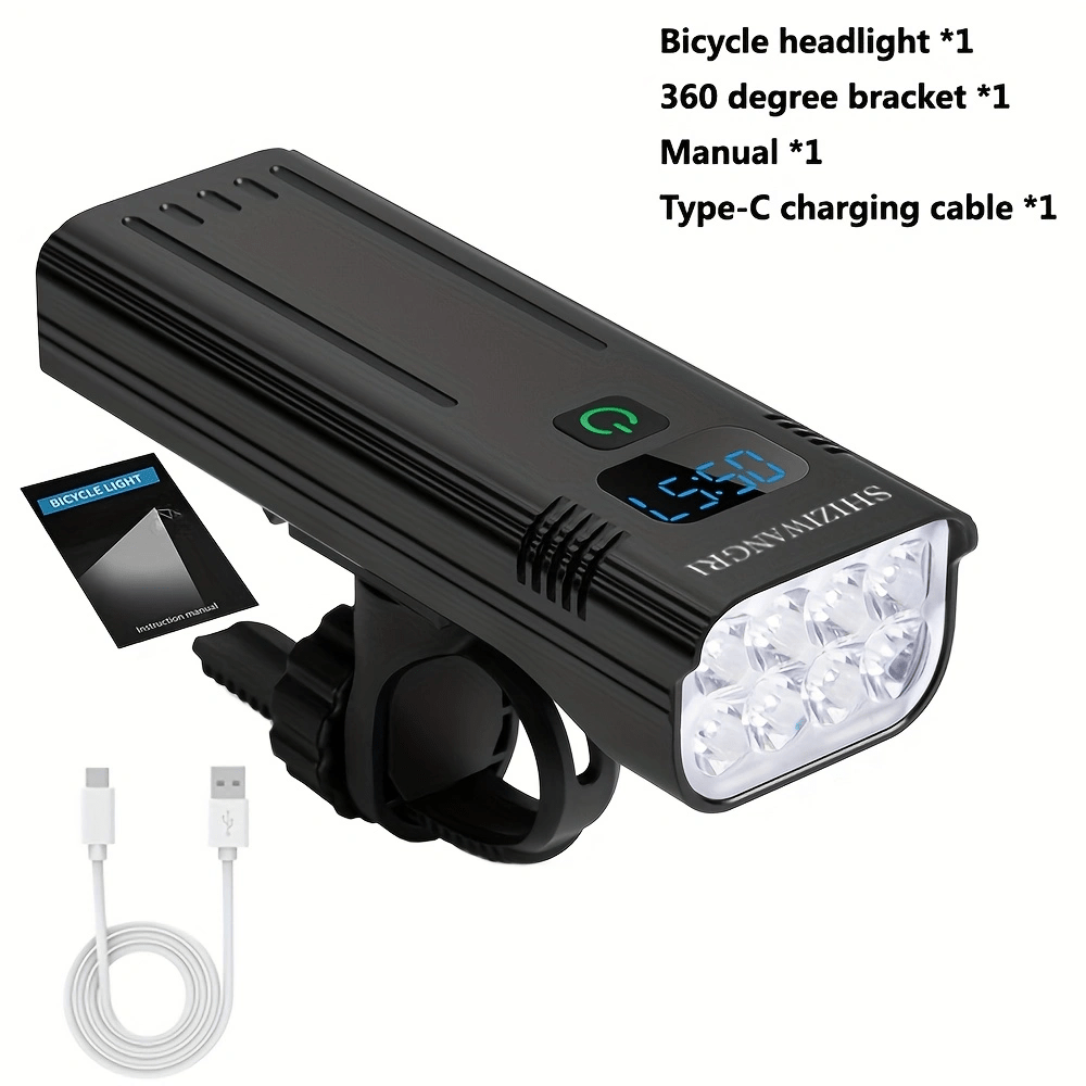 8*LED 10000mAh Fietslicht Bergfiets Voorlicht Hooglicht Vermogensdisplay USB Oplaadbare Koplamp Zaklamp -verblinding Aluminiumlegering Fietsaccessoires