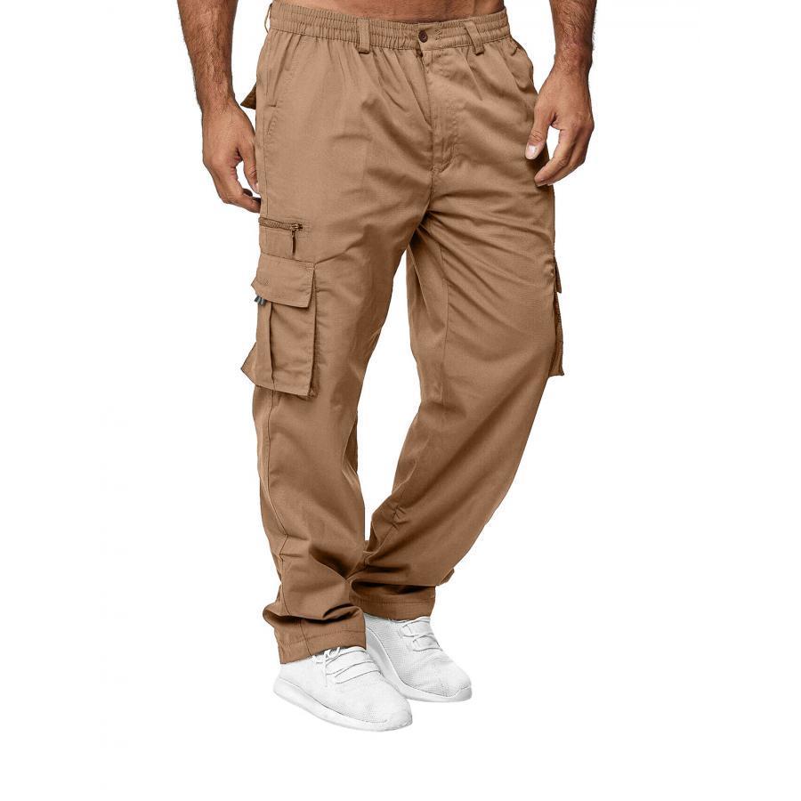 

Men' Cargo Pants, Polyester , Slight Stretch, Solid Color, Cropped Length, , With Button Detail, For Casual Weekend Wear, Woven Trousers