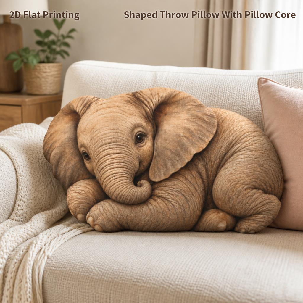 TEMU Elephant Realistic Wildlife 2d Flat Printing Shaped Stuffed Throw Pillow Decorative Cushion Pillow Elephant Lover Gift For Sofa Bedroom Living