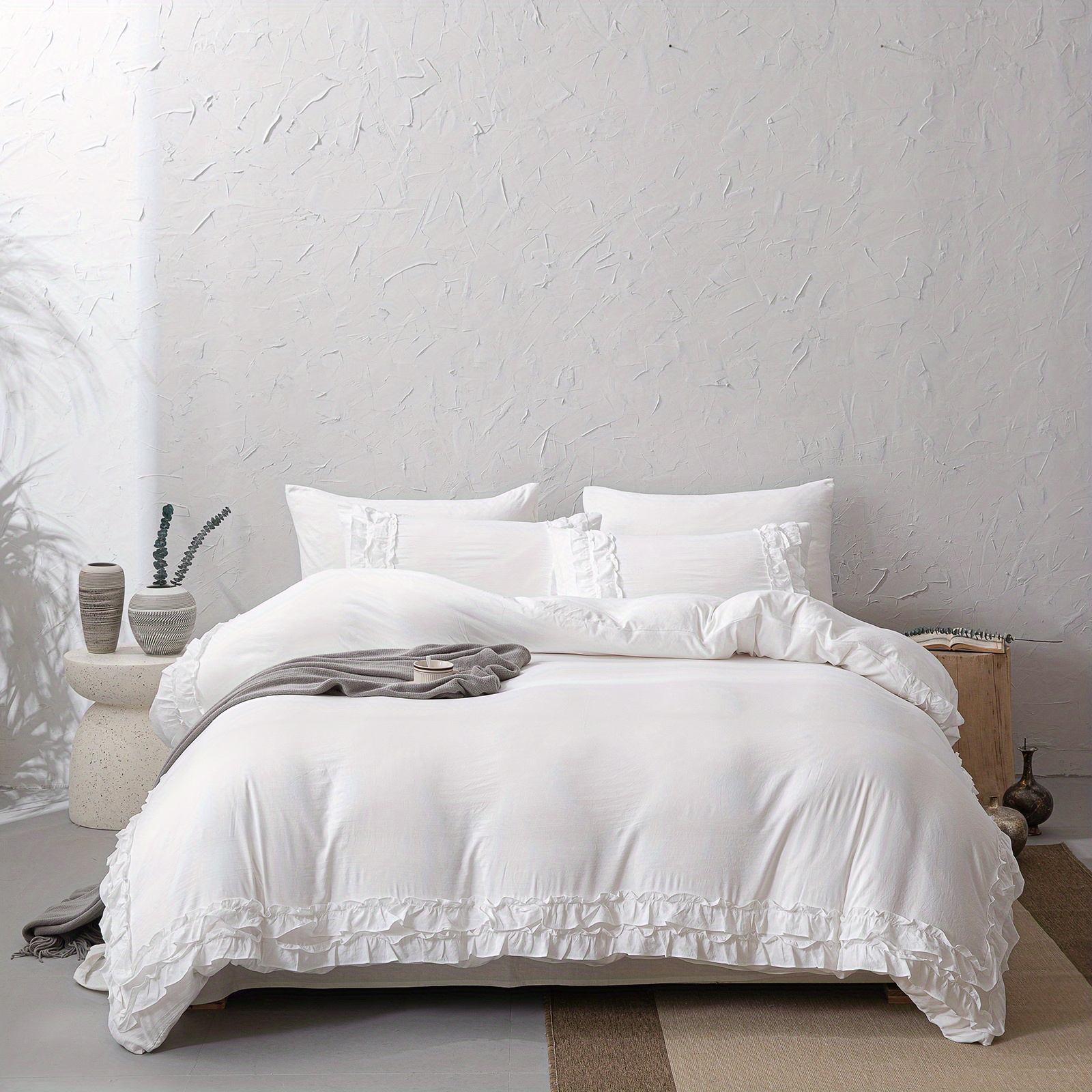White Pink Bedding 3pcs Boho Farmhouse Duvet Cover Set 2 Layers Beige Design Cover Set Girls Bedding Ultra Soft Microfibre Bedding Season