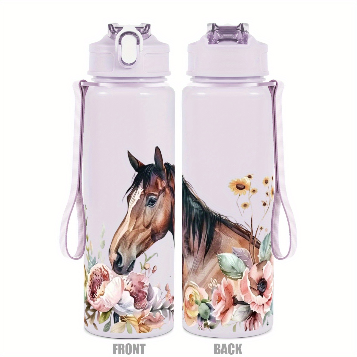 Image of 1pc 25oz Sports Water Bottle Watercolor Horse And Design, Suitable For Sports, Fitness, Outdoor Travel, Time Marker Outdoor Durable Large Capacity Hiking Water Bottle