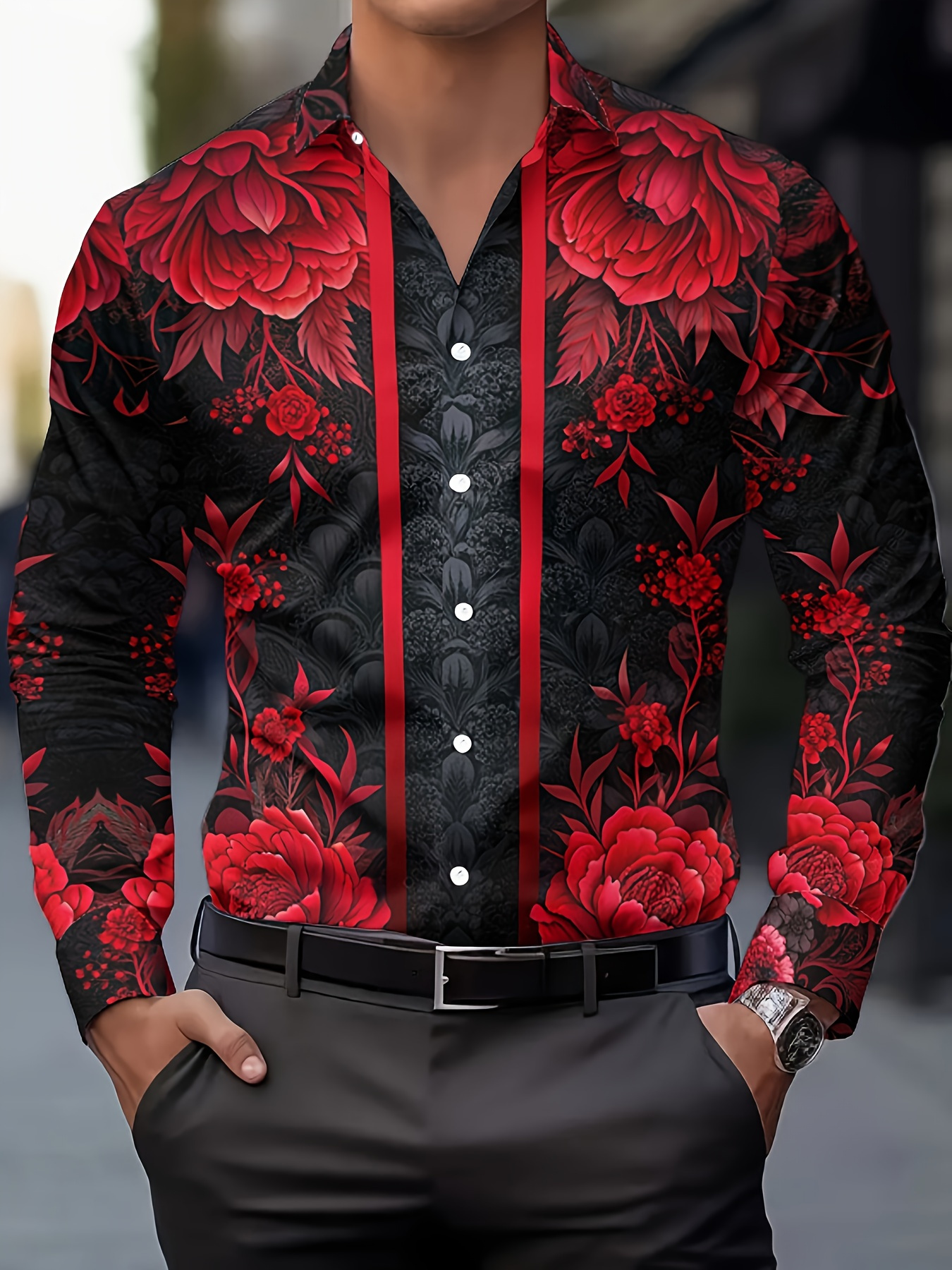 open lace back dress Mens Classic Collar Double Cufflinks Red Shirt Tailored Fit – XPOSED main image 1
