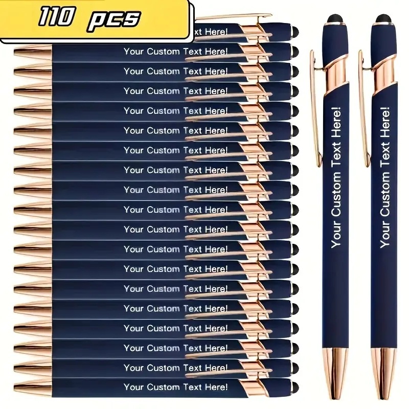 TEMU 110pcs Custom Engraved Metal Ballpoint Pens- Personalized Name/text, Durable Aluminum, Ideal For , Student Promotional Items, Party Favors
