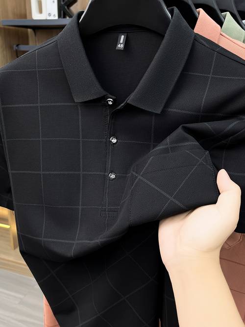 mens quick dry breathable shirt t shirt suitable for wear short sleeve turn collar with plaid casual cool washable for outfits