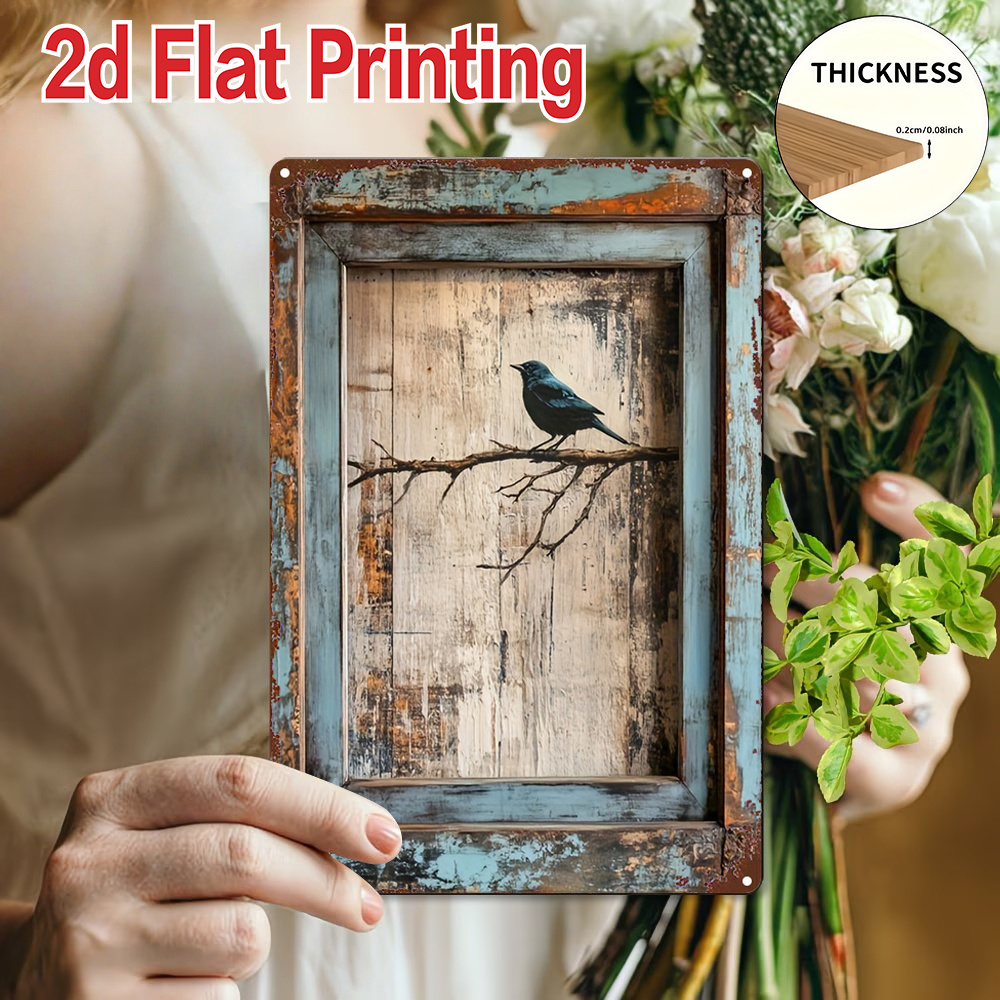 TEMU A Gift Suitable For All : 1pc 2d Flat-printed Vintage Wooden Painting - Birds Perched On Branches, A Vintage Wall Art Suitable For Home, Bars,
