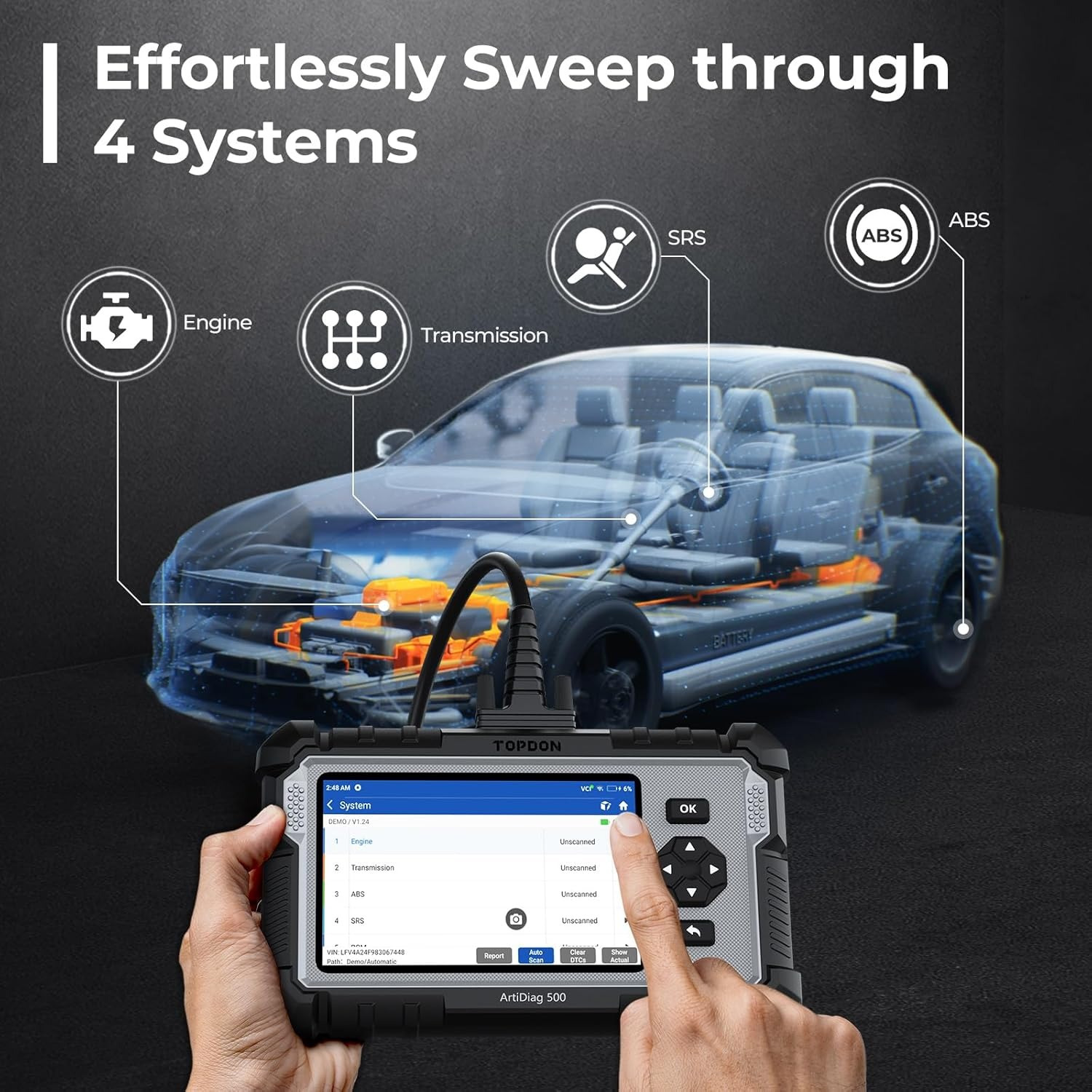 TOPDON AD500 OBD2 Scanner Car Diagnostic Tool, Engine ABS SRS Transmission Diagnostic Tool, FCA Auto Certified, CAN FD Protocol, Oil/Throttle/SAS/TPMS/BMS/EPB Reset Car Scanner, Free Upgrade DIY