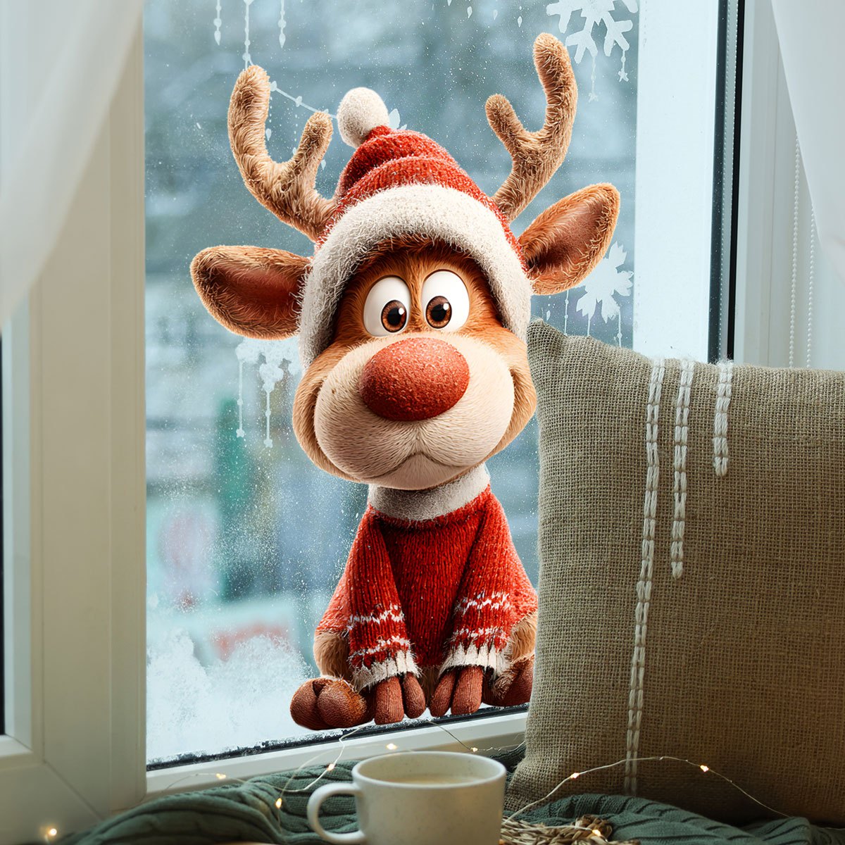 1pc Christmas Reindeer Decor For Holiday Atmosphere - Decorative For Store Windows And Wall - Holiday Stickers For Home Showers