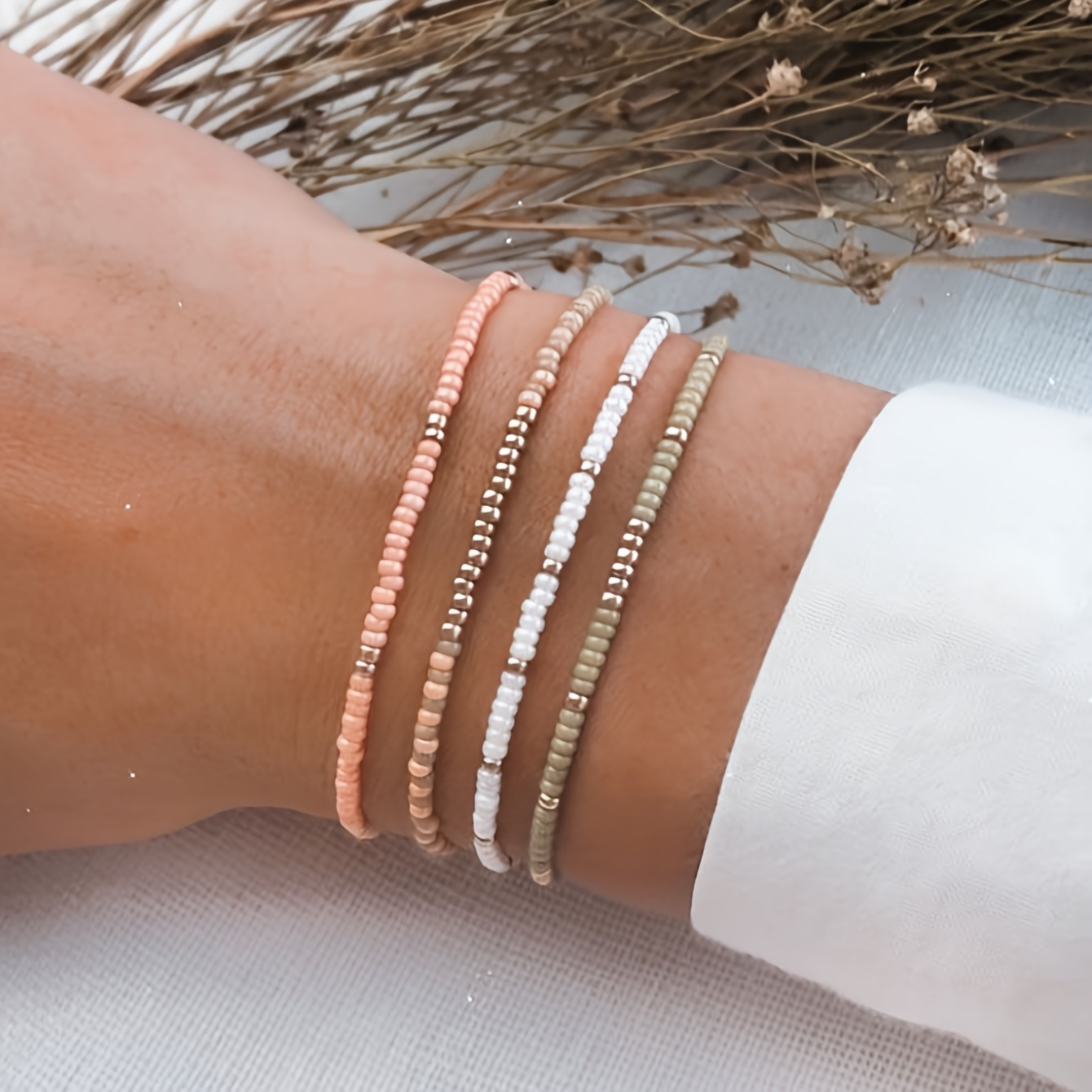 Boho Beaded Stretch Bracelet Set for Women Handcrafted Elastic Bead Bracelets