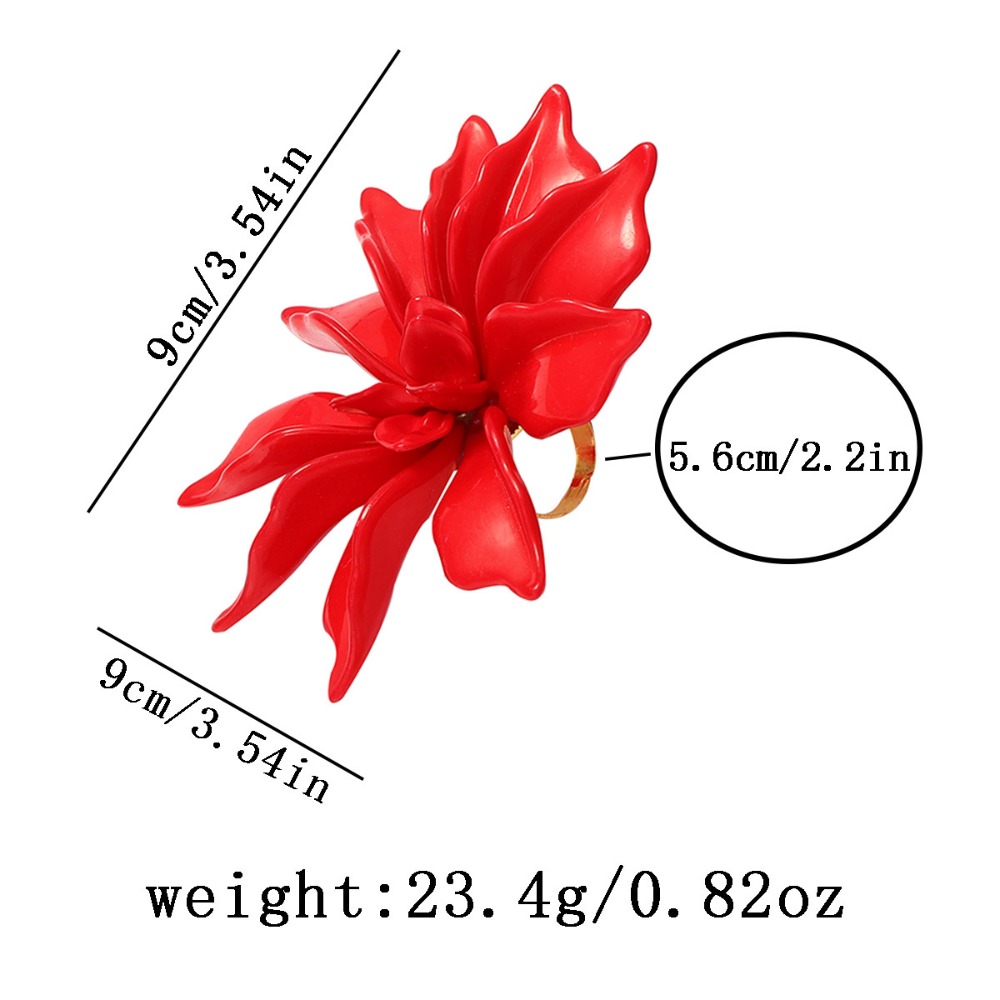 Women's Exquisite Red Flower Open Ring, Elegant Party Accessory