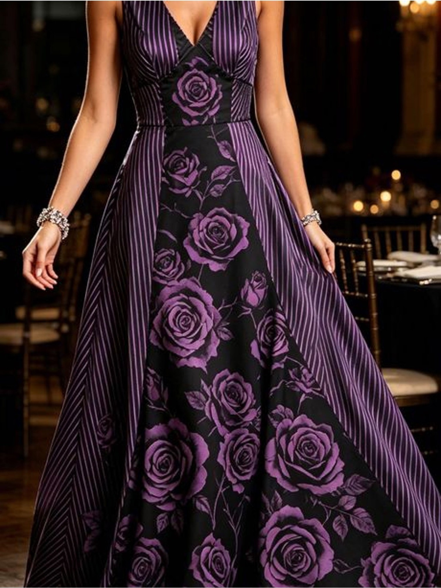 formal black and purple dress sold on Temu United States occasion 2026 05 summer 1 Nobody'S Child Levi Embroidered Pattern:PDF Pattern + A0 Printing Sizes 18-30 4.shoulder to waistline Maxi dress