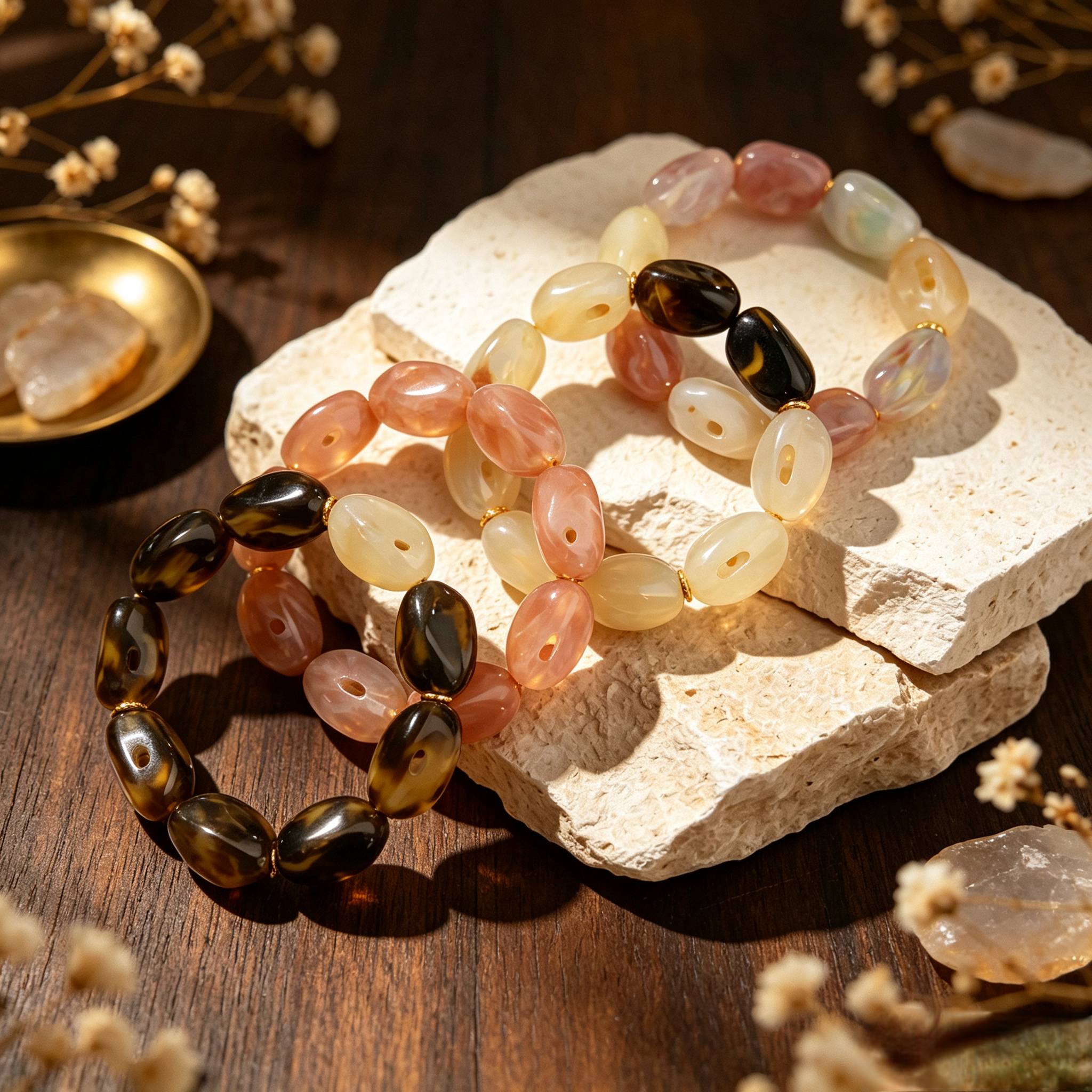 4pc Earth-Toned Irregular Flat Bead Bracelet Set