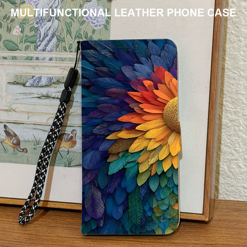 TEMU Phone Case - Iridescent Artistic Floral Pattern Magnetic Snap Flip Full Coverage Anti-drop Phone Case Protector For 17/17 Pro/17 Pro Max/17