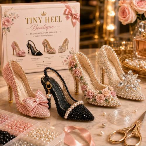 bead set for adults and adult mini pearl high heeled shoe beading craft kit with colorful beads and making tutorials art material package for creative handmade jewelry birthday gift and decorative ornament for rooms