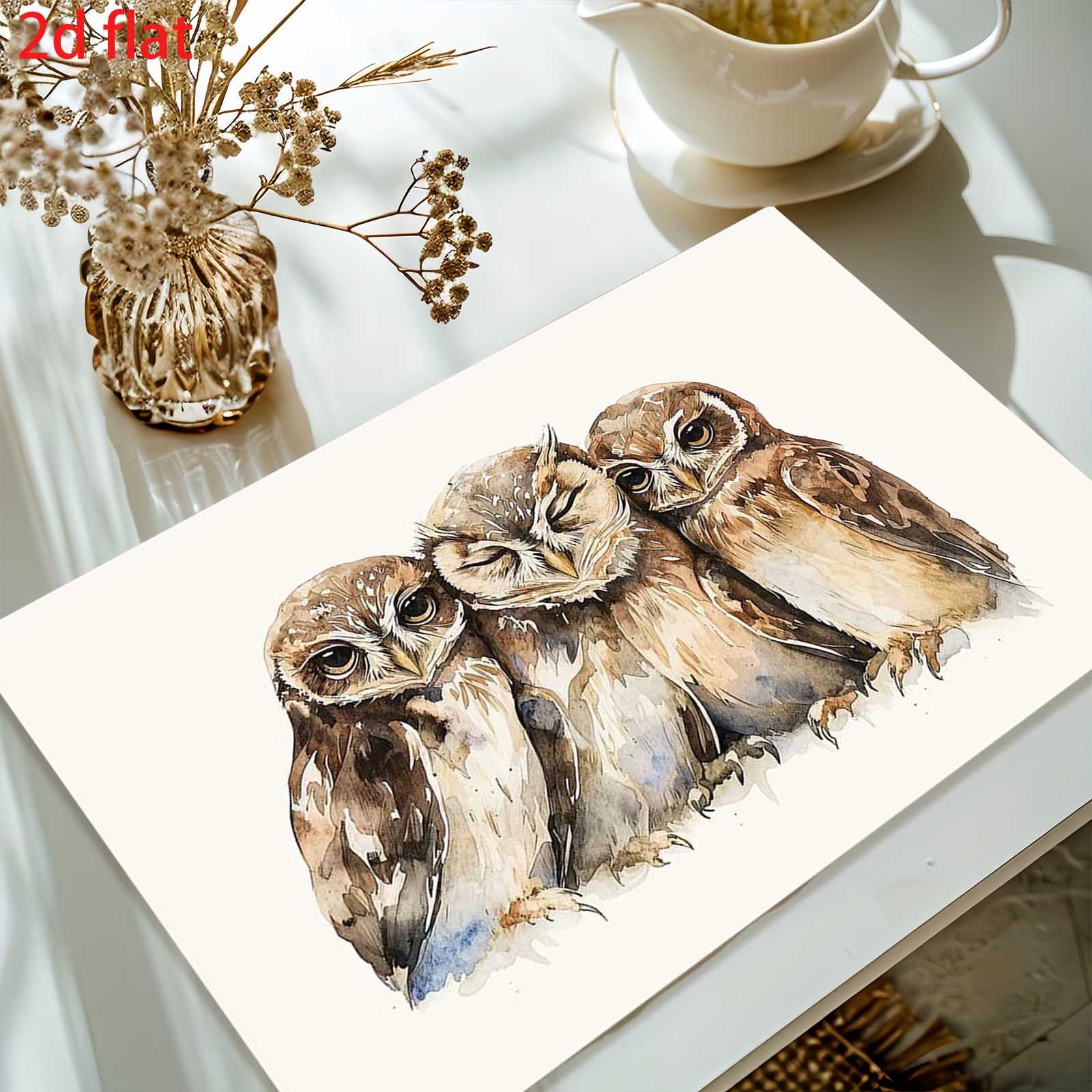 Set Of 4 Watercolor Owl Placemats Table Mats Home Kitchen Decor_voghion.com
