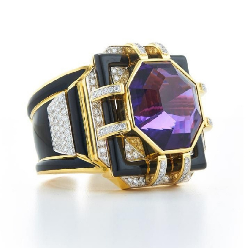 

1pc Luxury Temperament Purple Zirconia Drop Oil Design Ring Exaggerated Women's Jewelry Fashion Jewelry