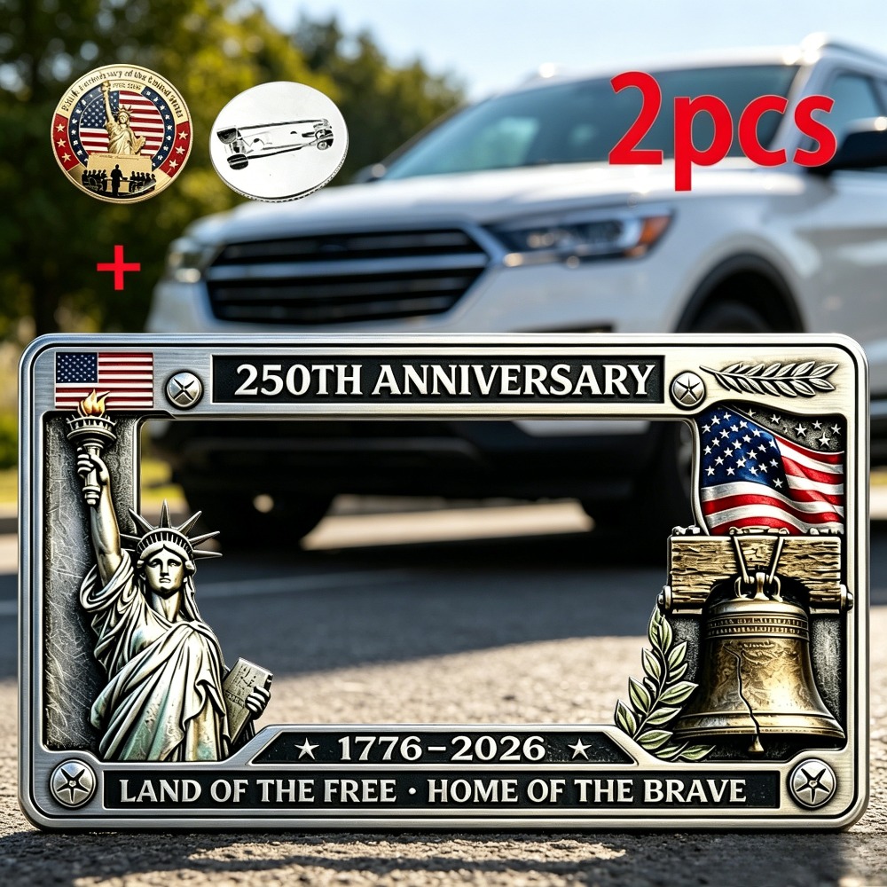 TEMU 250th Anniversary License Plate Frame And 250 Commemorative Medals, Us 250th Anniversary Car License Plate Frame, License Plate Holder, License